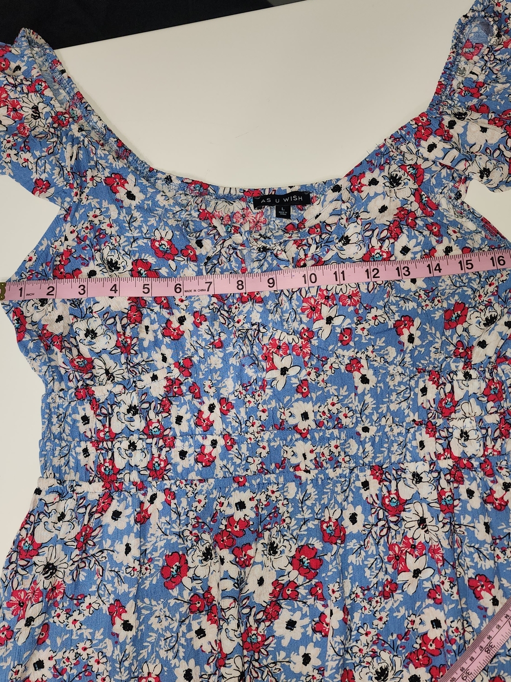 Blue Floral Mini Dress with Red, White And Blue Size L BOHO chic - Picture 9 of 13